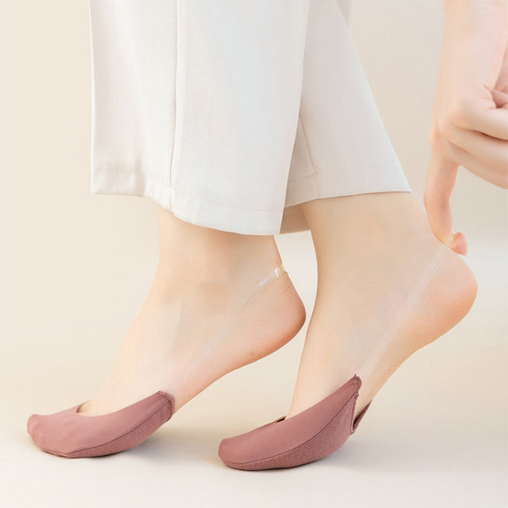 Detailed view of the toe seam on women's no-show toe topper socks for comfort