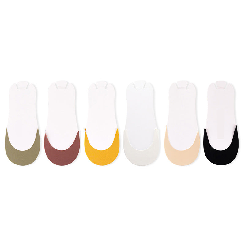 Women's no-show toe topper slingback socks in a folded stack, ready for retail