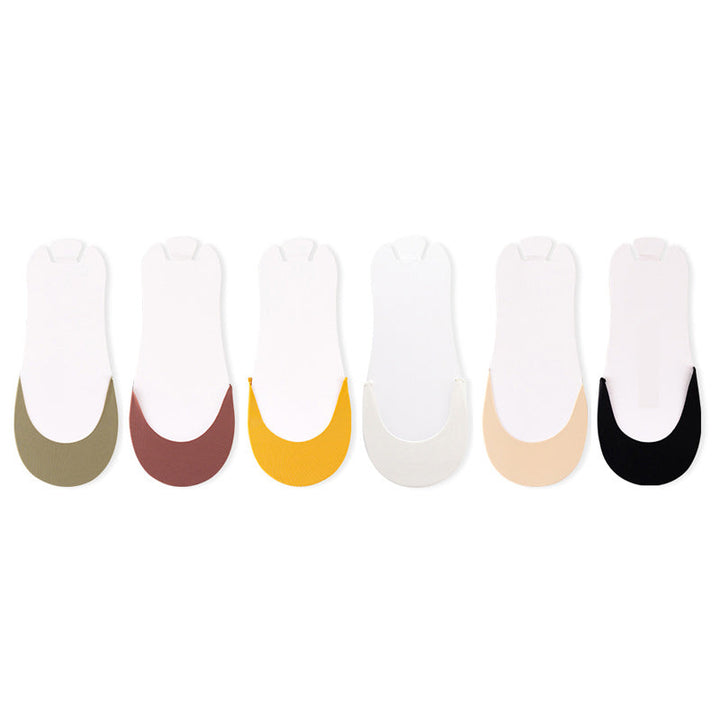 Women's no-show toe topper slingback socks in a folded stack, ready for retail