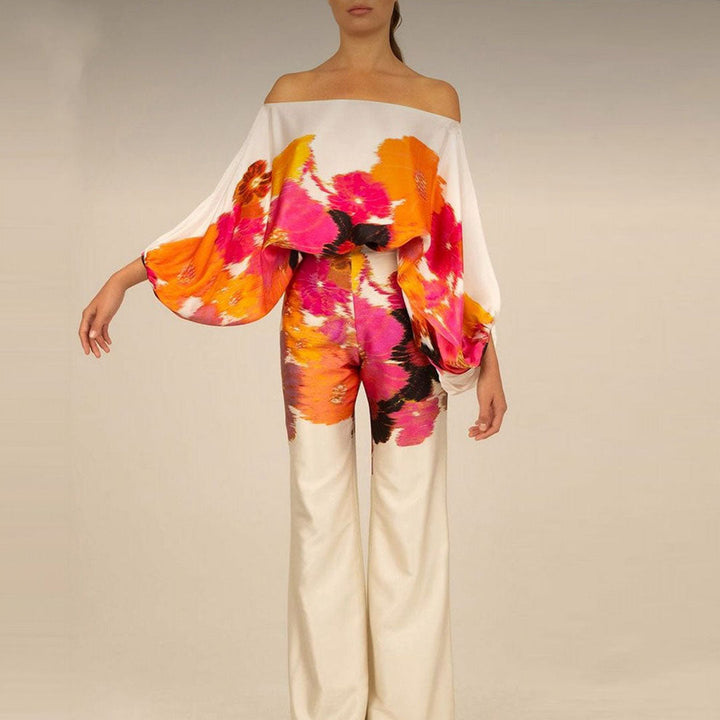 Women's off-shoulder printed two-piece set, perfect for beach vacations, travel, and resort wear.