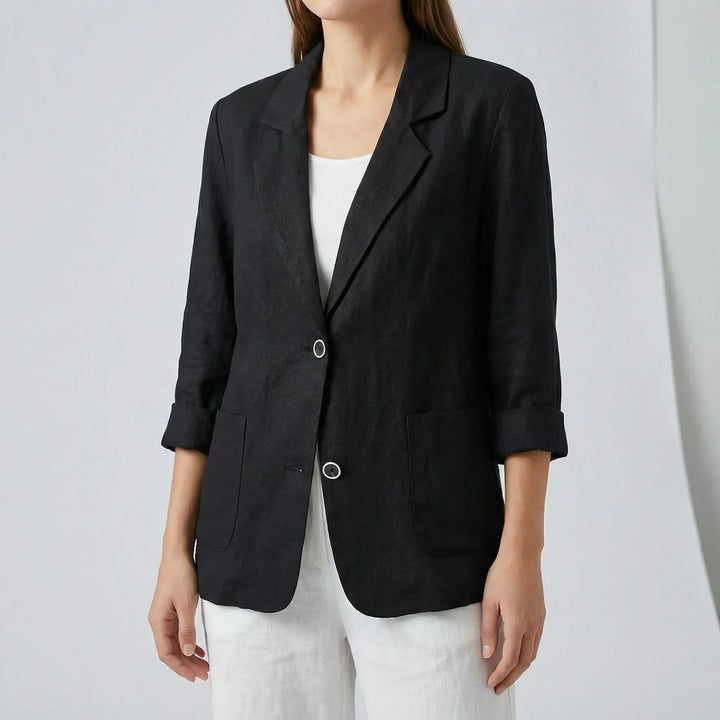 Chic women's relaxed fit blazer for business casual or professional office attire.