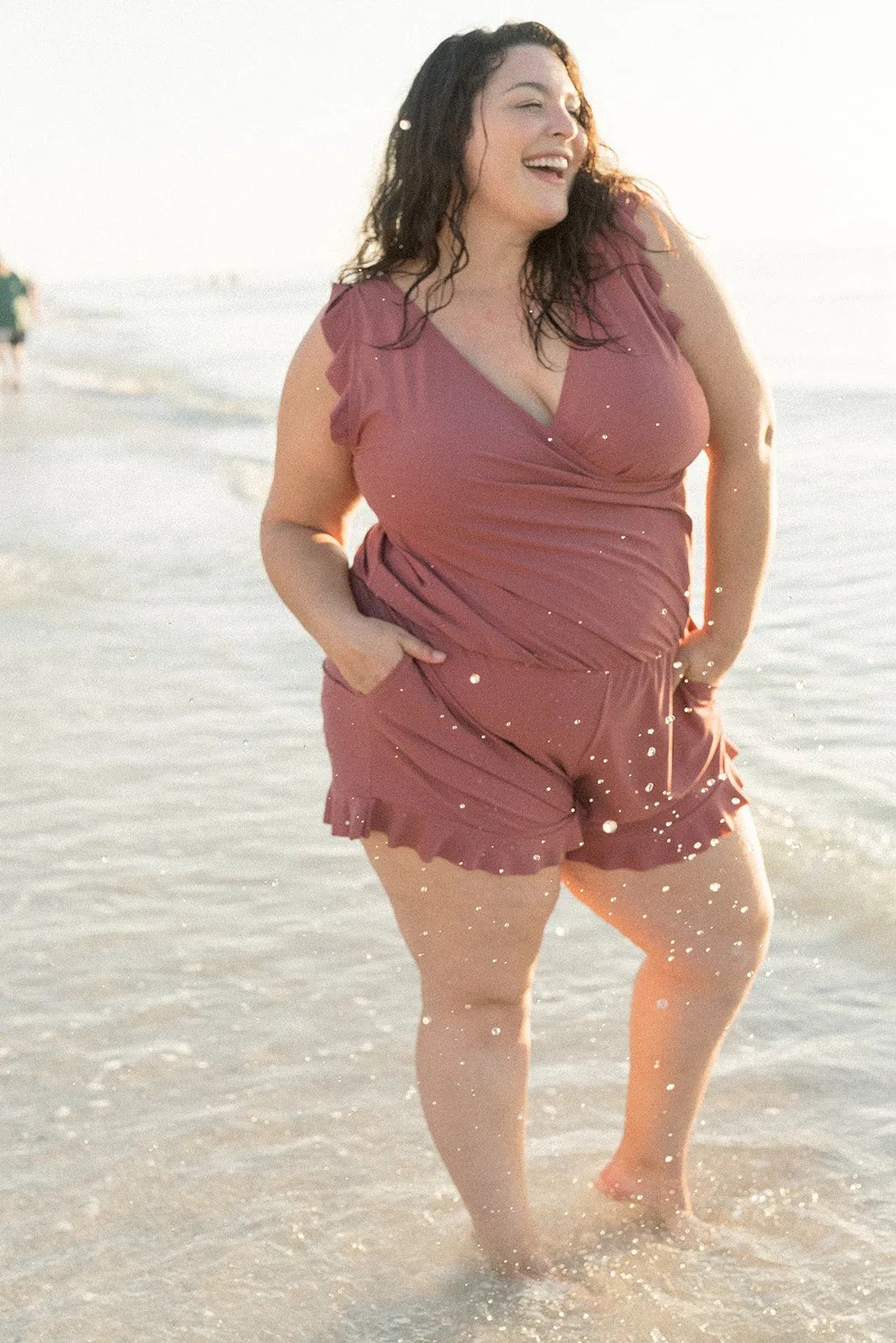 Flattering women's one-piece swimsuit, new with supportive built-in bra for stylish beach fashion & vacation.