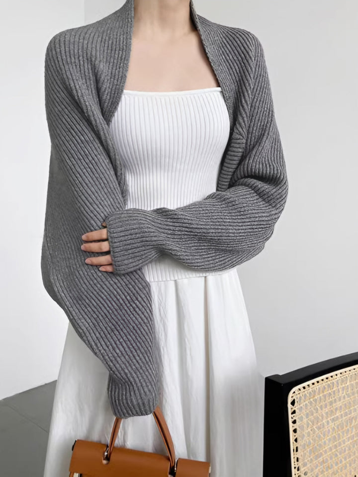 Chic women's long sleeve open-front shrug sweater. A stylish, regular fit layering cardigan for any occasion.