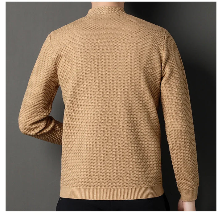 Pairing suggestion: women's knit cardigan with a blouse, showcasing its easy layering for fall/winter.