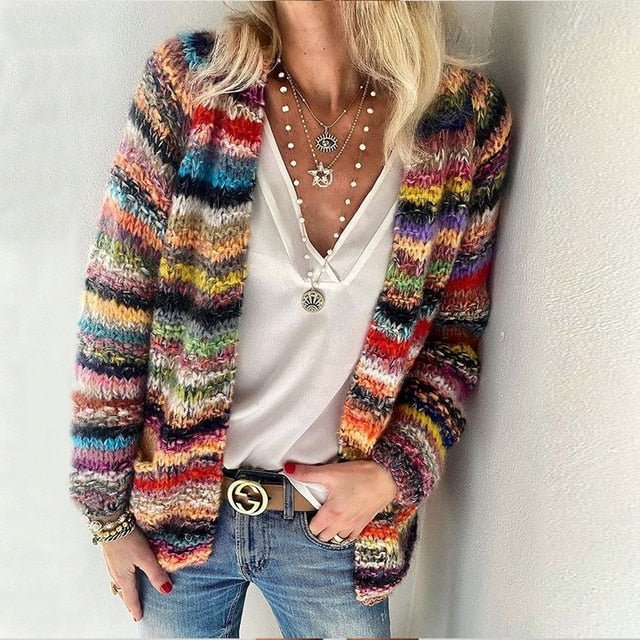 Women's open front relaxed fit long sleeve cardigan, perfect for casual everyday layering.