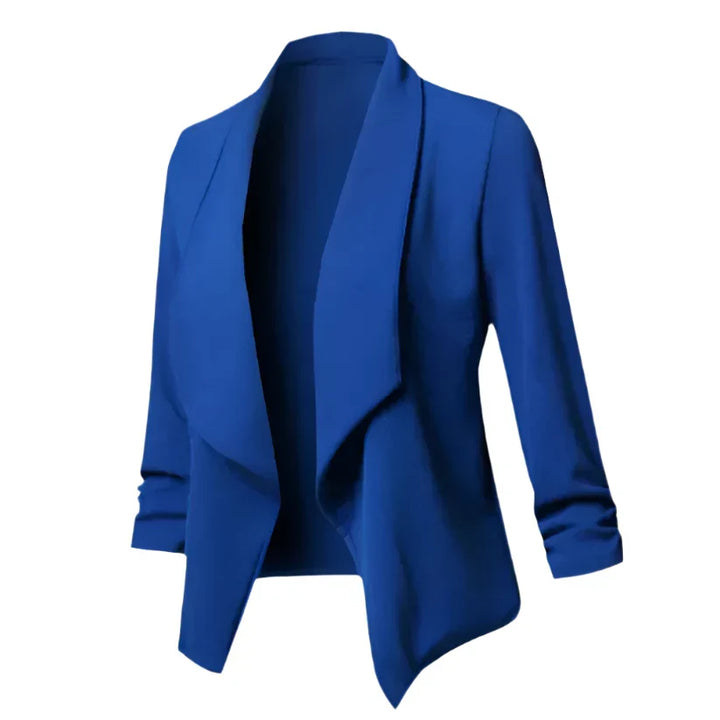 Stylish open front blazer for women, a comfortable wrinkle-resistant layering piece for career wear.