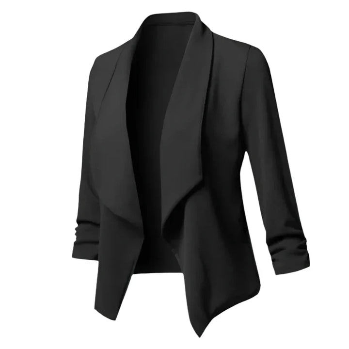 Women's structured business blazer, sleek open front design, perfect for professional office outfits.