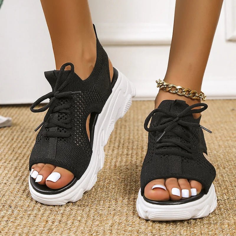Women's open-toe platform sandals with adjustable lace-up detail, perfect for summer casual wear.