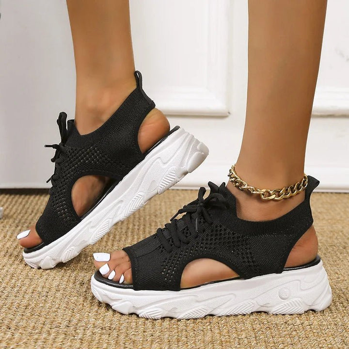 Comfortable women's open-toe platform sandals, lace-up design for walking, great everyday summer shoes.
