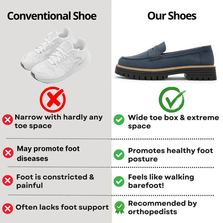 Casual women's comfort flats, orthopaedic support and wide toe box for everyday wear.