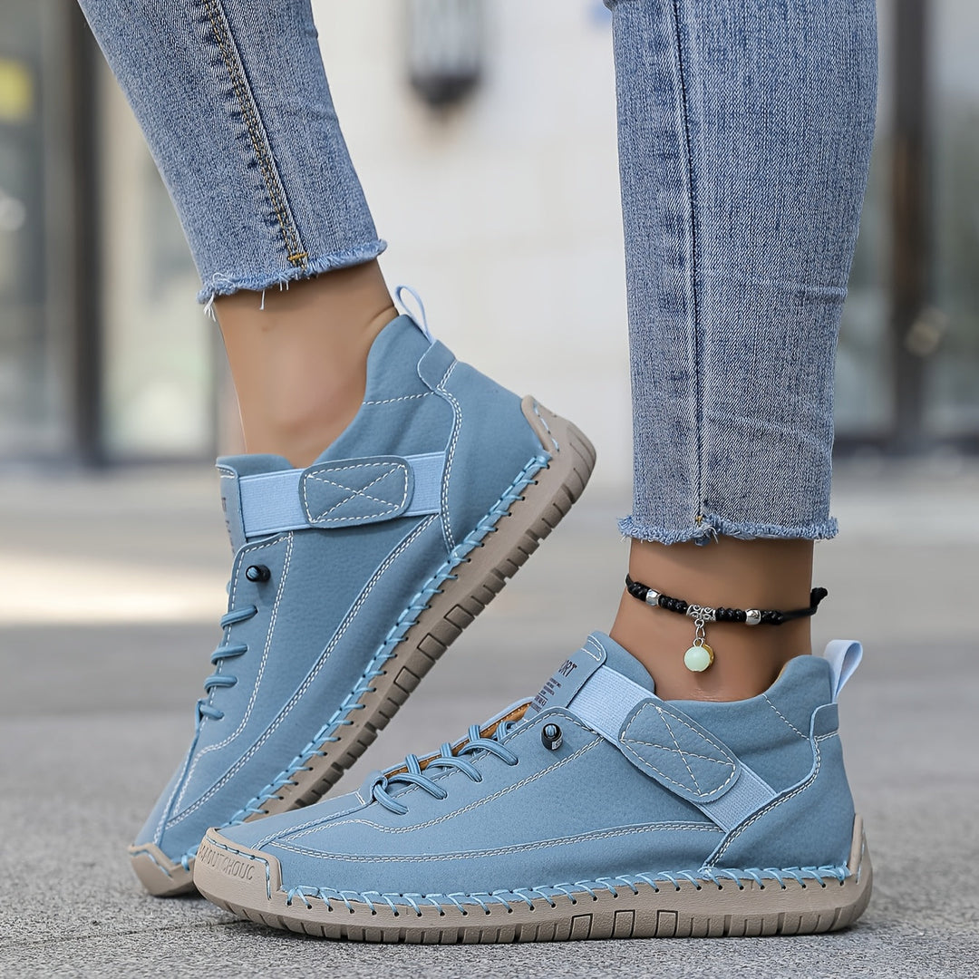 Close-up of comfortable women's orthopedic ankle sneakers, ideal sporty casual footwear.