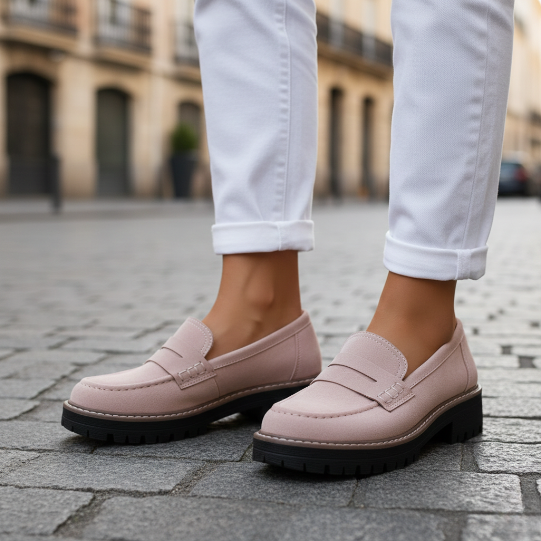 Stylish women's orthopedic platform loafers with a chunky sole for comfort footwear.