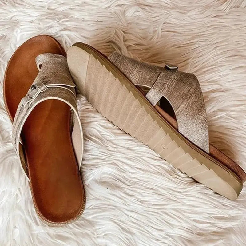Elegant open-toe women's sandals, offering orthopedic arch support and comfort for summer daily wear and walking.