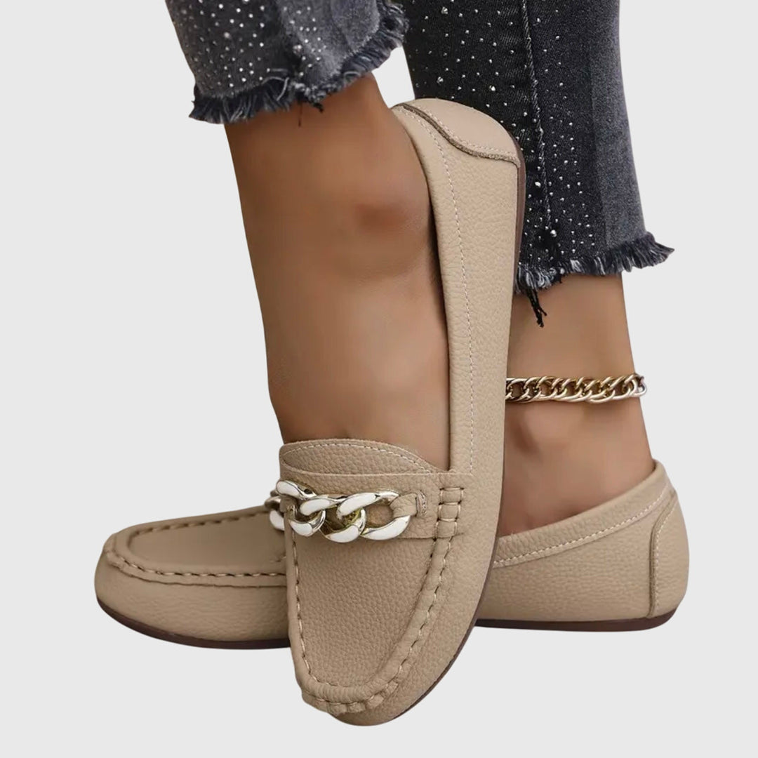 Stylish women's slip-on loafers; perfect casual shoes with orthopedic comfort features.