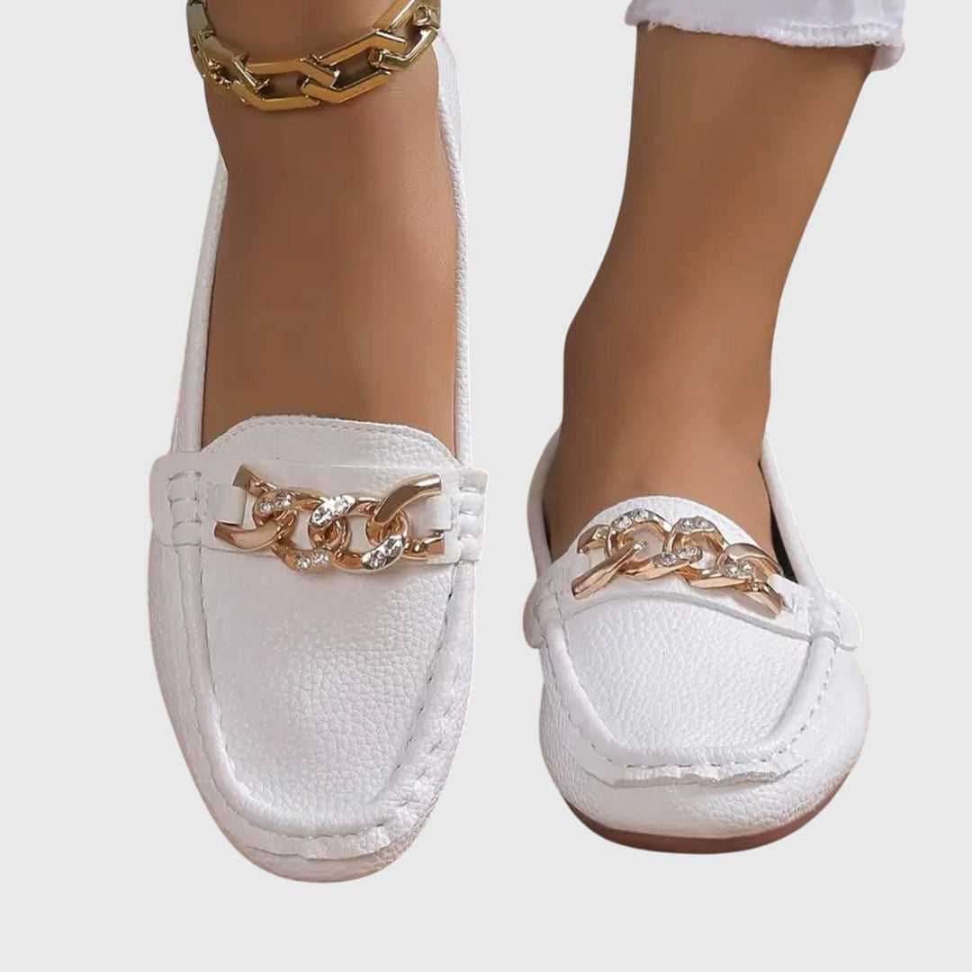 Comfortable women's flats, orthopedic loafers providing excellent foot support for walking.