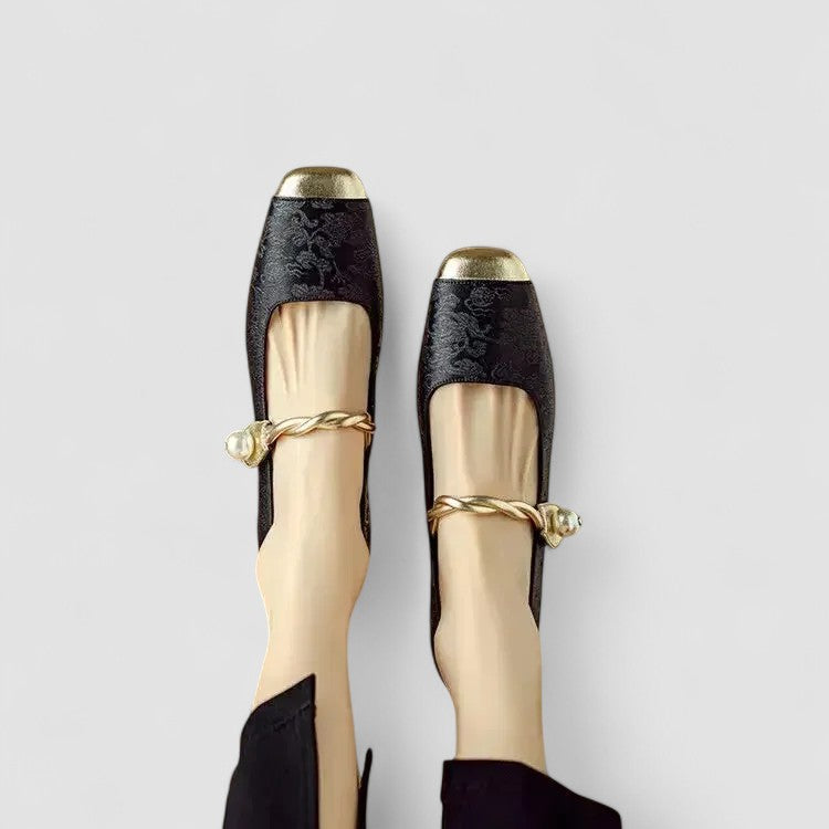 Adjustable buckle on women's orthopedic Mary Jane shoes, secure and comfortable fit, low block heel.
