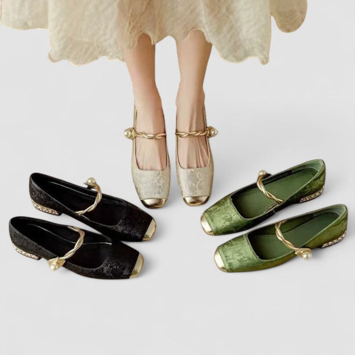 Pair of women's orthopedic Mary Jane shoes with a stable low block heel, perfect for daily wear.