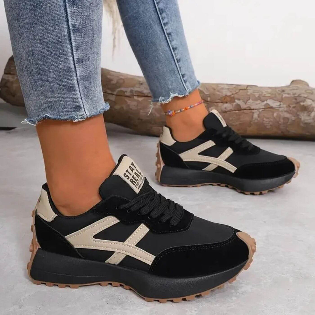 Women's orthopedic panel sneakers, lace-up design, offering enhanced arch support & comfort for walking & everyday wear.
