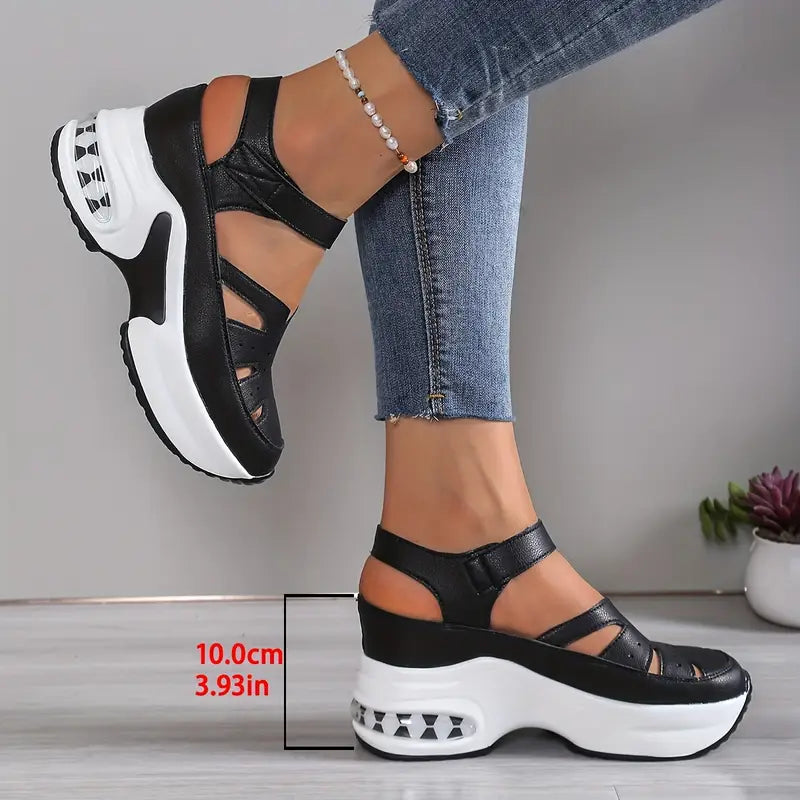 Cushioned women's platform wedge sandals with arch support, perfect orthopedic summer walking shoes.