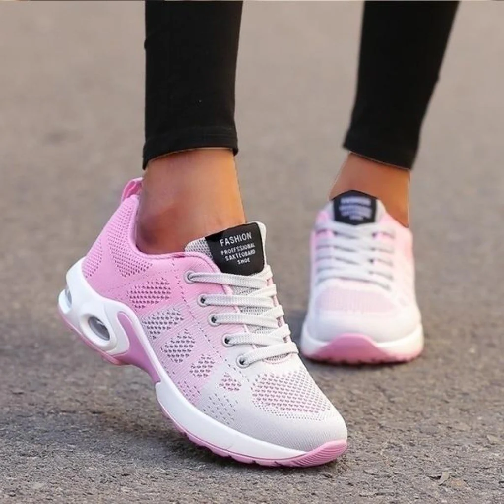 Breathable mesh upper of women's orthopedic running shoes, ensuring comfort & ventilation for wide & narrow feet.