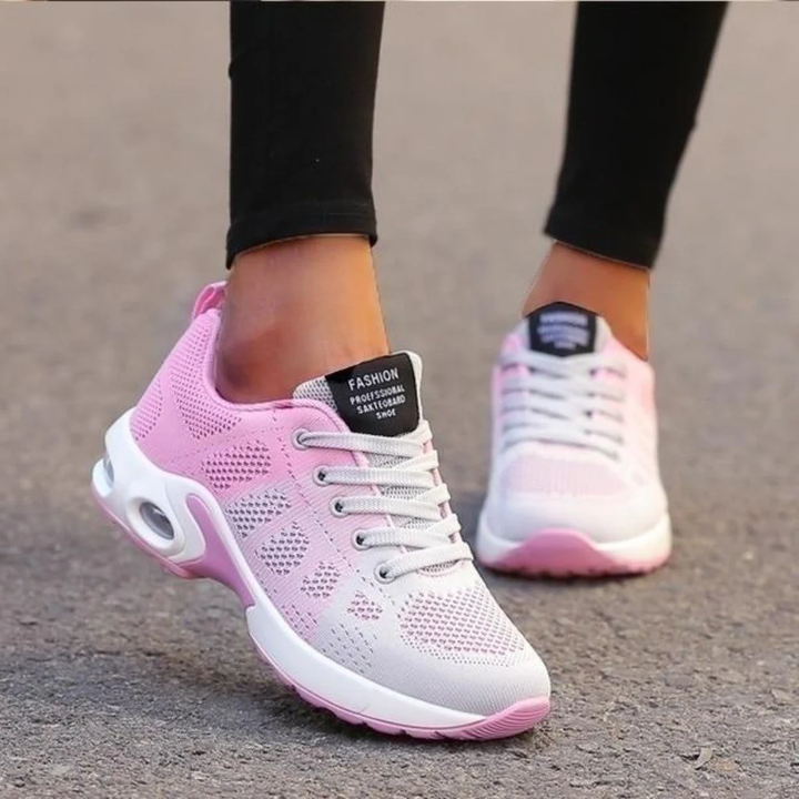 Breathable mesh upper of women's orthopedic running shoes, ensuring comfort & ventilation for wide & narrow feet.