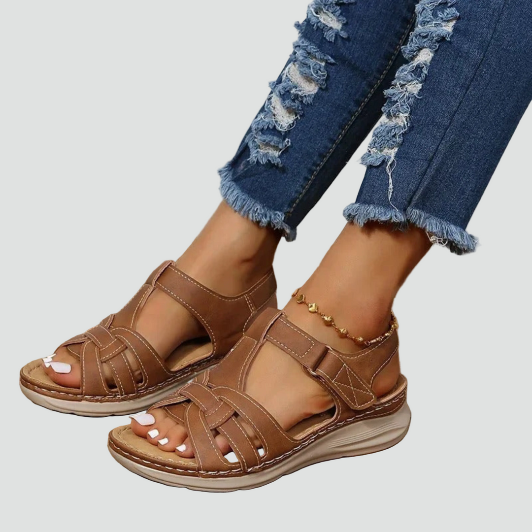 Women's orthopedic sandals with adjustable Velcro straps for comfort.