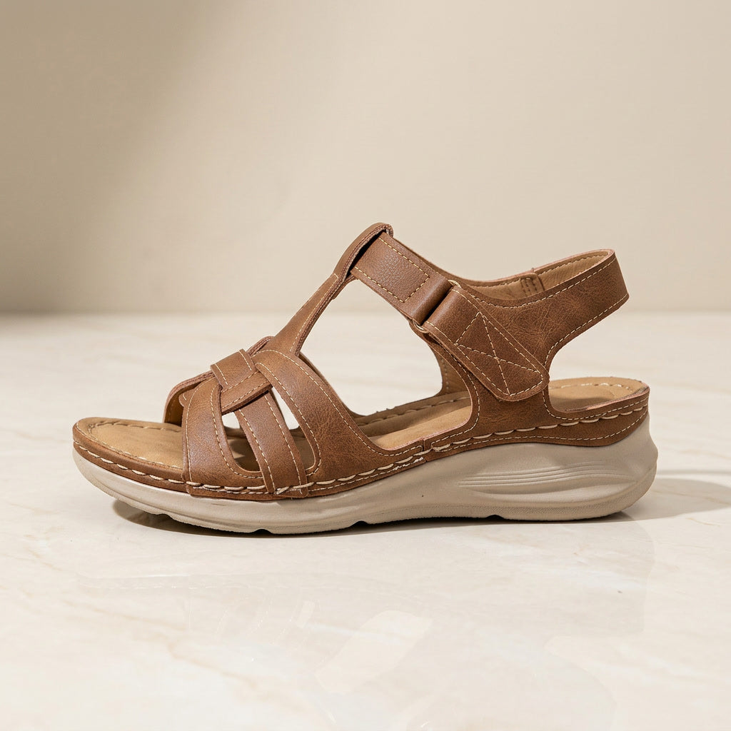 Women's comfort orthopedic sandals, open-toe with Velcro straps, ideal for daily summer wear.
