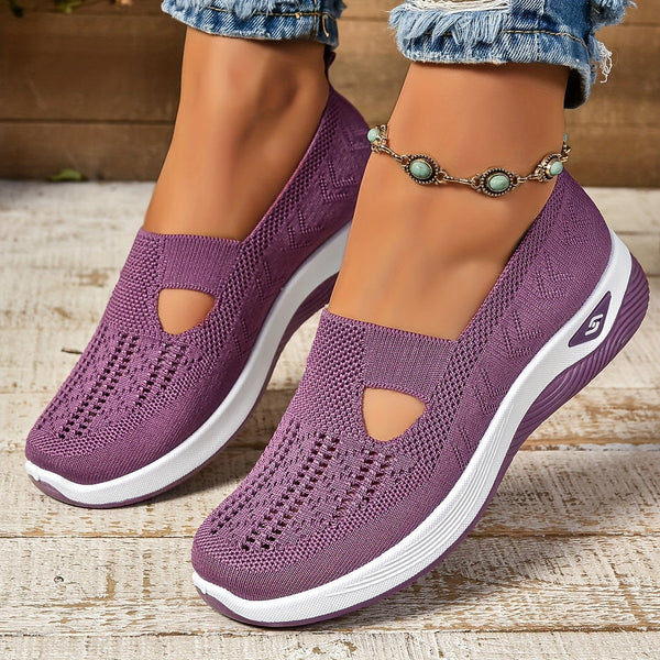 Stylish women's low-cut perforated slip-on sneakers offering breathable comfort and orthopedic support.