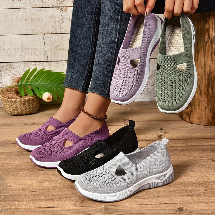 Back view of women's comfort slip-on walking shoes, providing everyday arch support for an active lifestyle.