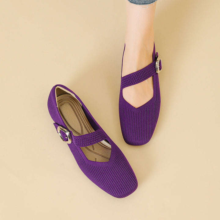Close-up of the square toe detail on women's orthopedic Mary Jane comfort flats.