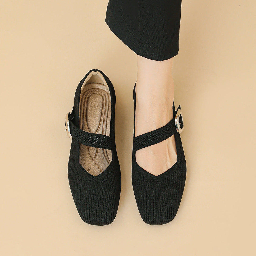 Chic women's square toe Mary Jane flats, providing orthopedic cushioning & casual elegance.