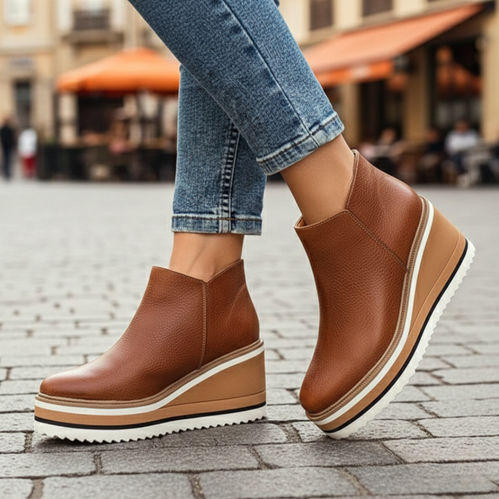 Women's orthopedic wedge heel ankle boots for all-day comfort. Stylish everyday fall/winter footwear.