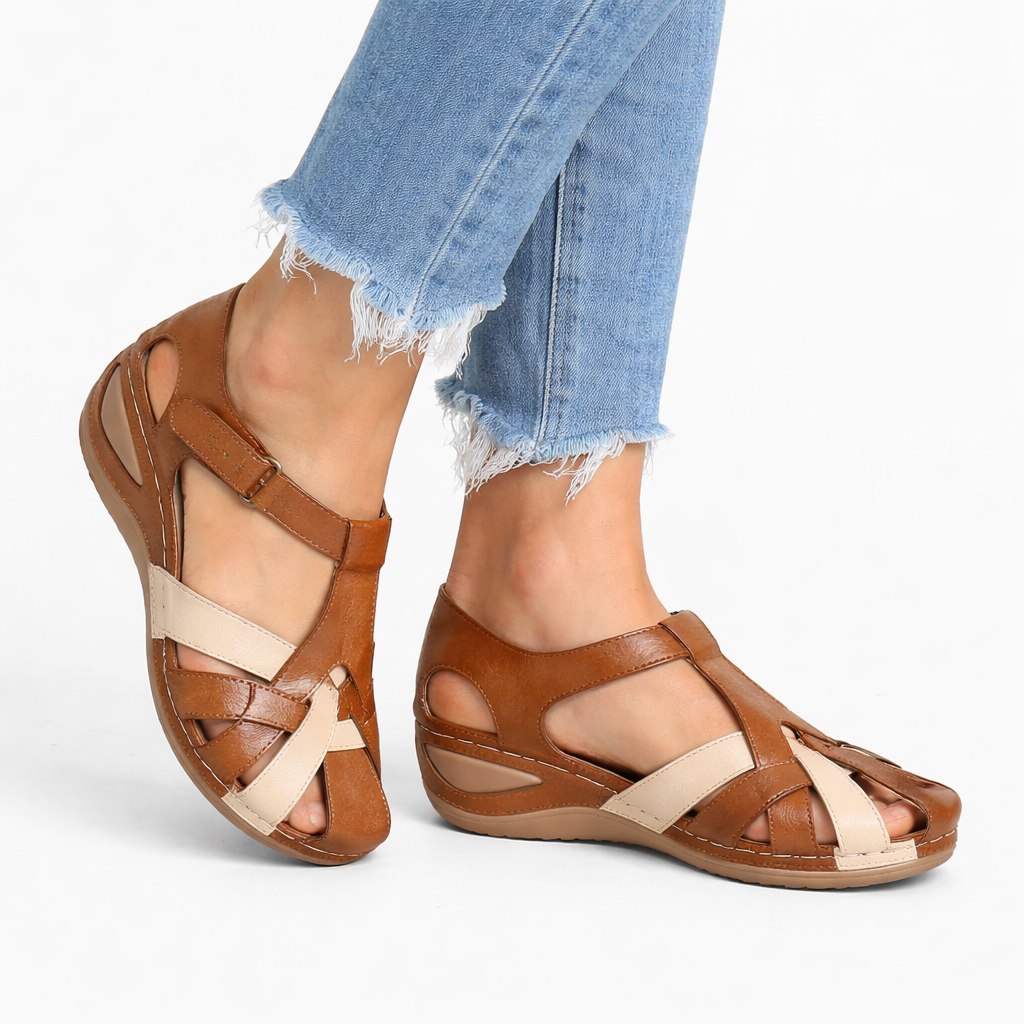 Women's orthopedic wedge sandals for cushioned support and all-day comfort. Stylish summer casual footwear.
