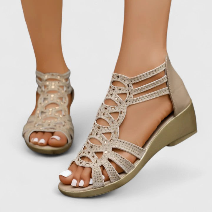 Women's open-toe orthopedic wedge sandals, perfect for summer travel & casual comfort with laser cut style.
