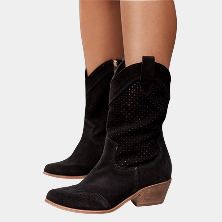 Trendy women's western ankle boots; orthopedic comfort, classic cowboy style, durable for daily fashion.