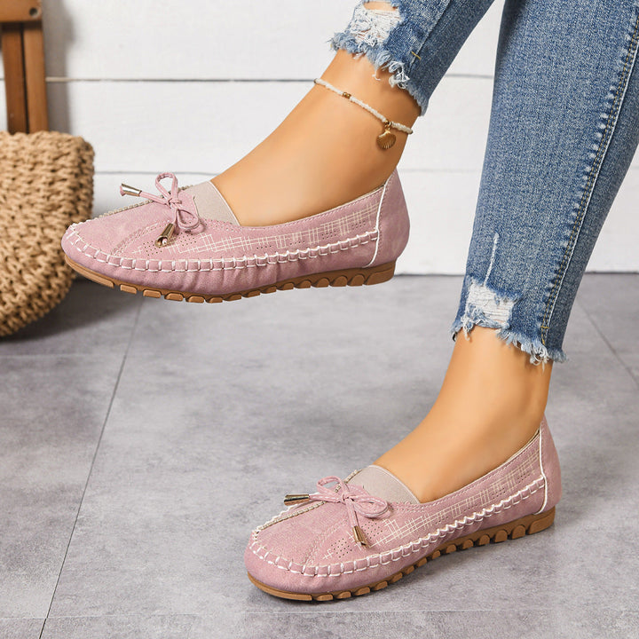 Beige casual wide fit slip-on loafers for women, with orthopedic cushioning & support.