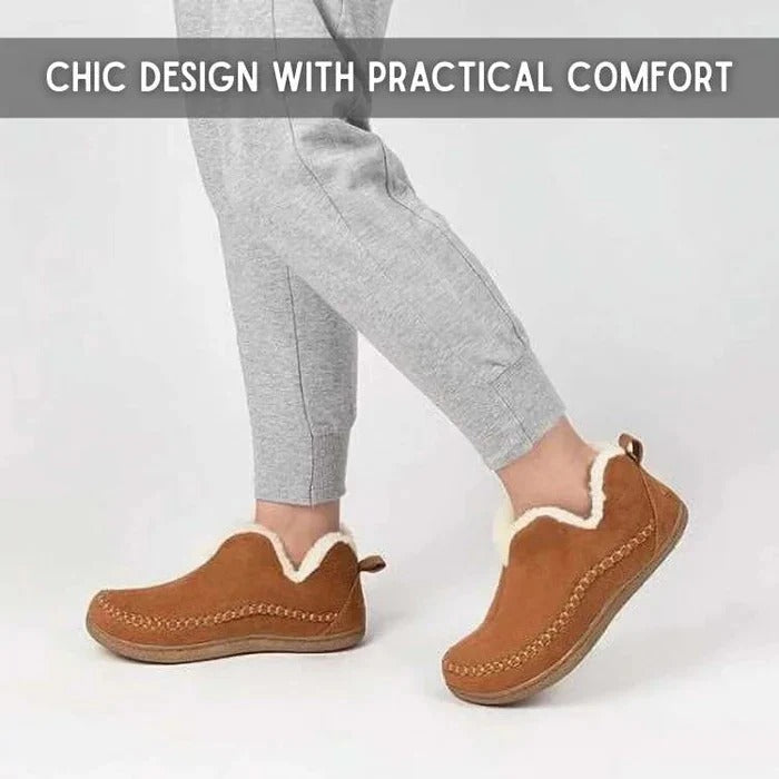 Easy slip-on women's winter comfort shoes, orthopedic, cushioned, and warm for daily cold weather wear.