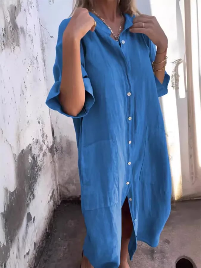 Everyday wear women's oversized midi dress, a bohemian style button down shirt dress for versatile looks.