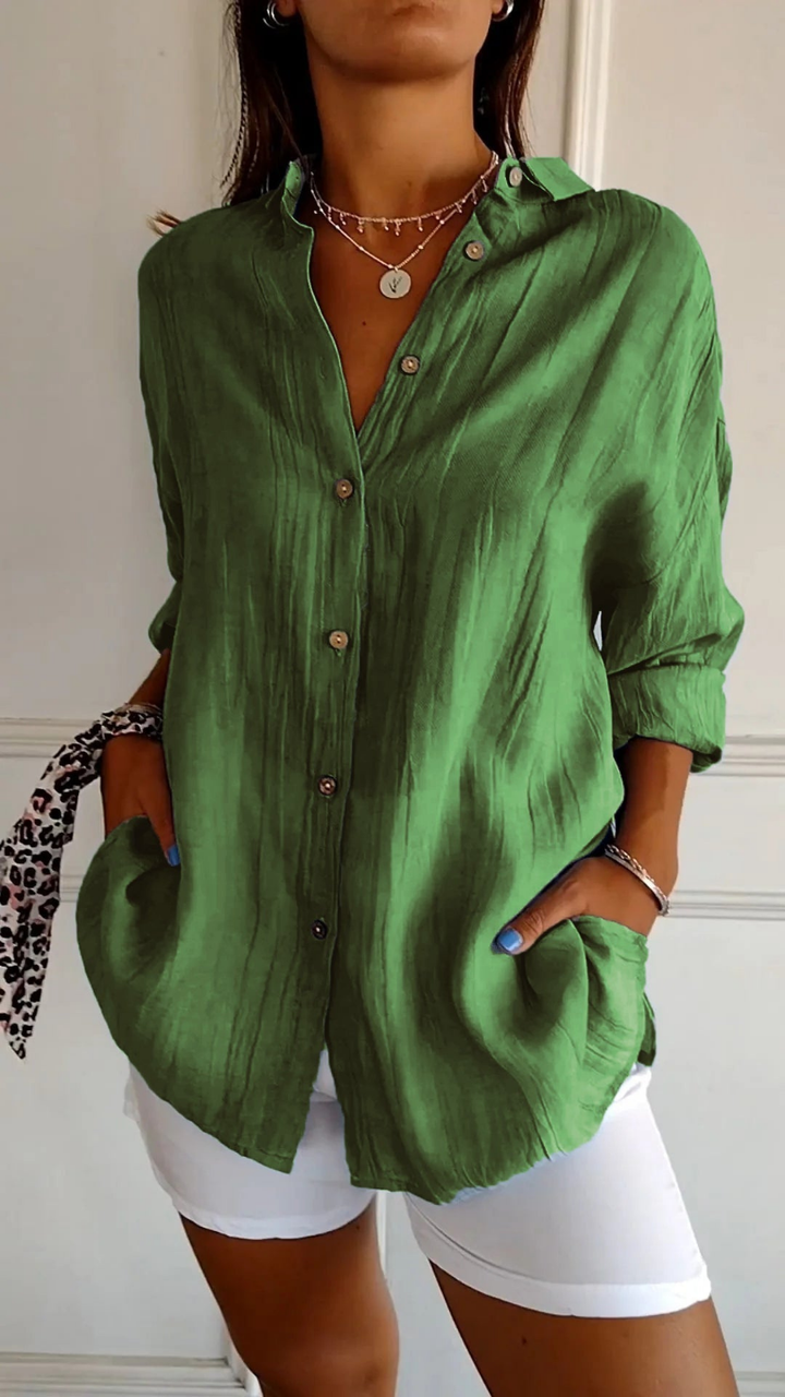 Women's collared oversized shirt, button-down & long sleeve, an everyday essential spring fashion top.
