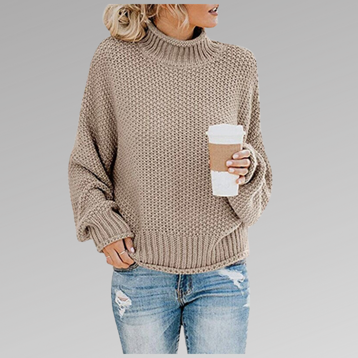 Comfortable & casual women's oversized chunky knit turtleneck sweater for relaxed everyday fall & winter wear.