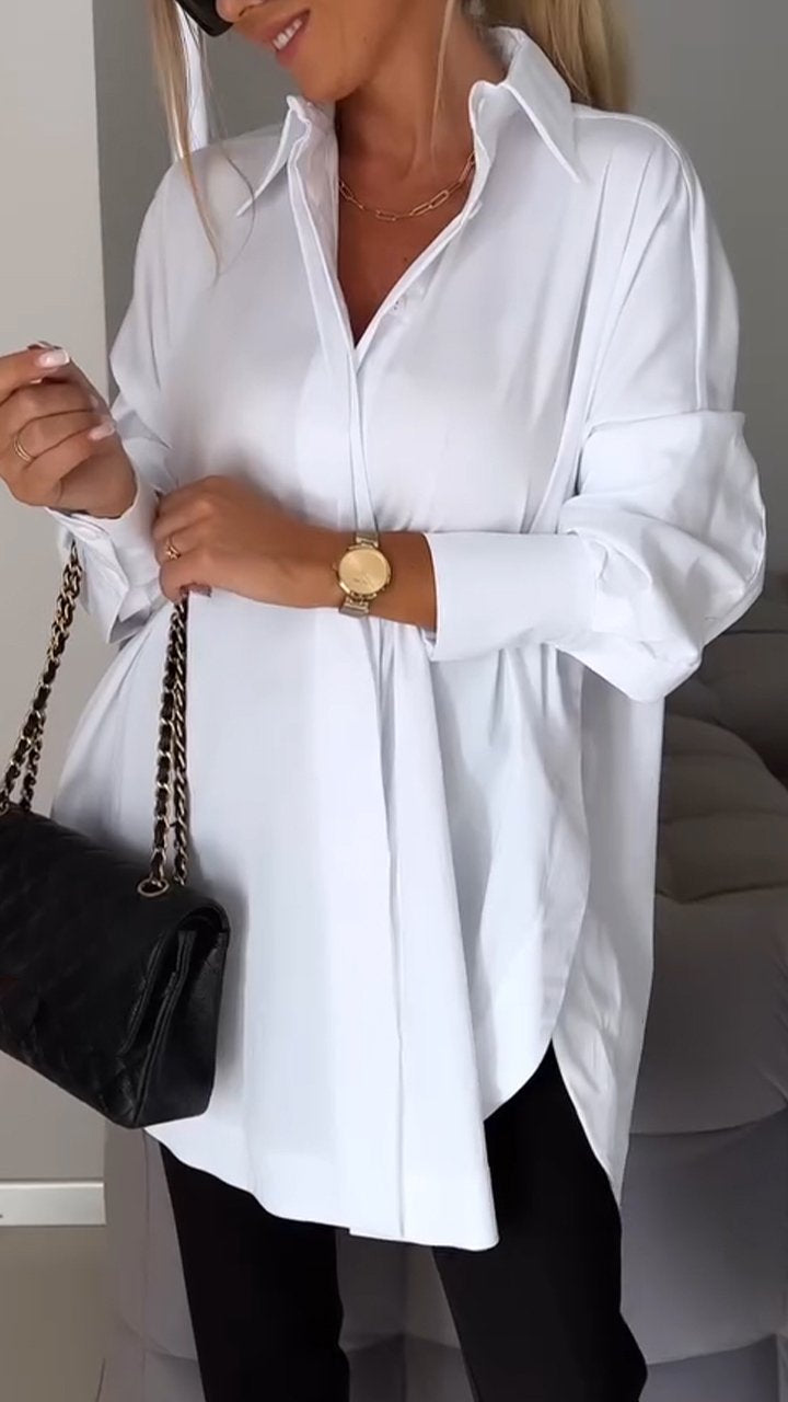 Chic long sleeve oversized blouse for women, versatile for workwear or casual fashion.