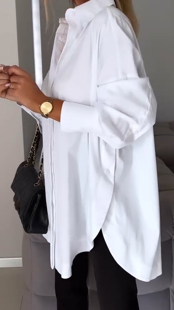 Professional women's oversized collar blouse, ideal for workwear, elegant and comfortable.