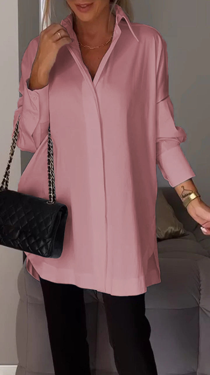 Trendy women's oversized shirt with a chic collar, fashionable and comfortable apparel choice.