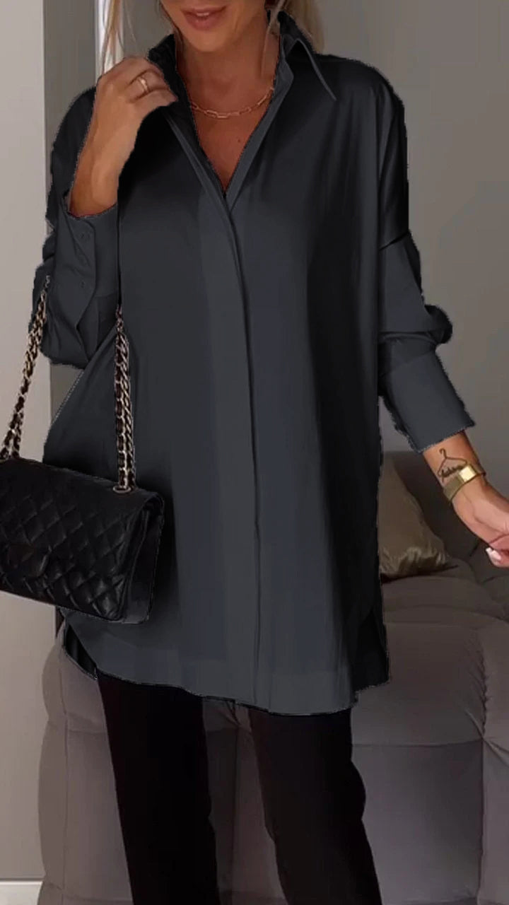 Long sleeve women's oversized blouse, relaxed fit, a comfortable and stylish versatile top.