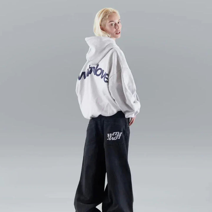 Trendy women's oversized graphic cropped hoodie, perfect for casual streetwear and comfortable fashion.