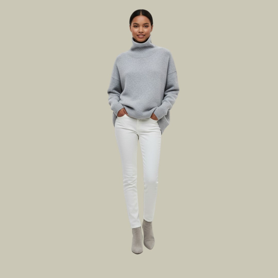 Women's oversized loose fit turtleneck sweater in cozy knit, perfect for winter casual wear
