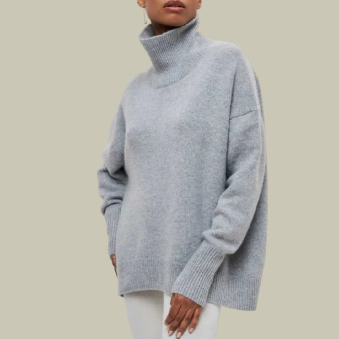 Creamy knit oversized turtleneck sweater for women, ideal for layering in cold weather
