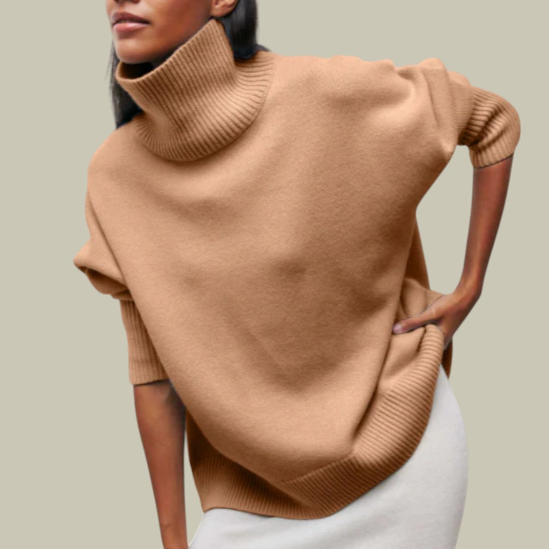 Soft knit oversized turtleneck sweater, a versatile loose fit top for women's winter fashion