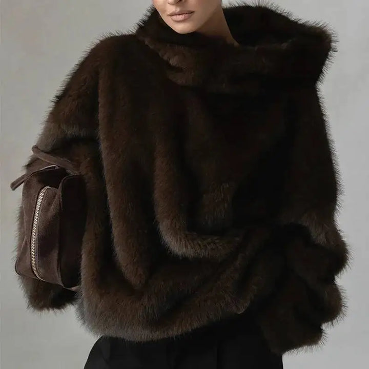 Versatile women's oversized plush hoodie pullover, offering warm winter comfort & stylish casual loungewear.
