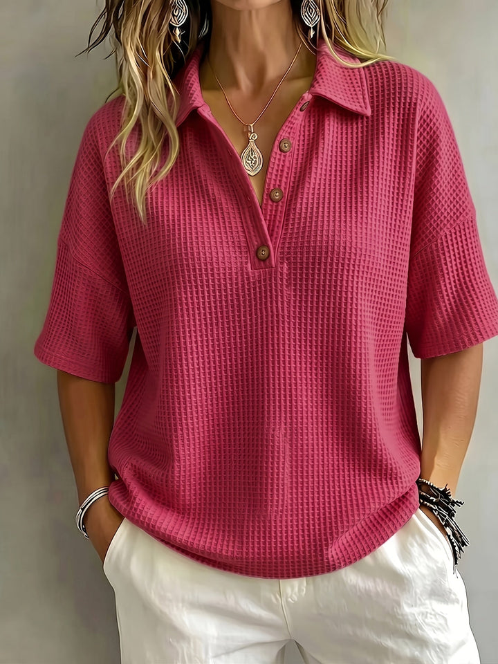 Effortless women's oversized polo top, ideal for a relaxed fit & casual wear, versatile for any day.